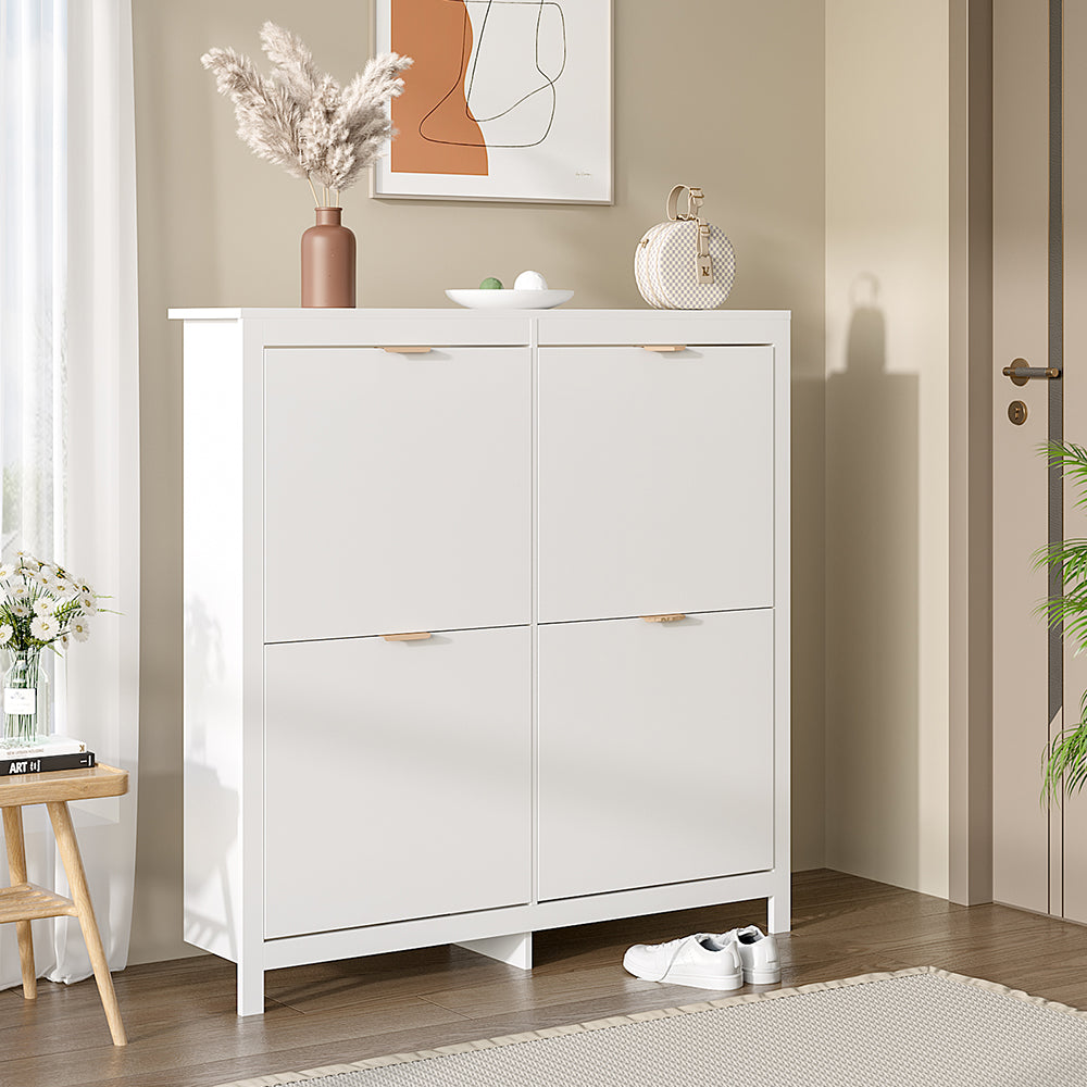 White Flip Down Wooden Shoe Cabinet