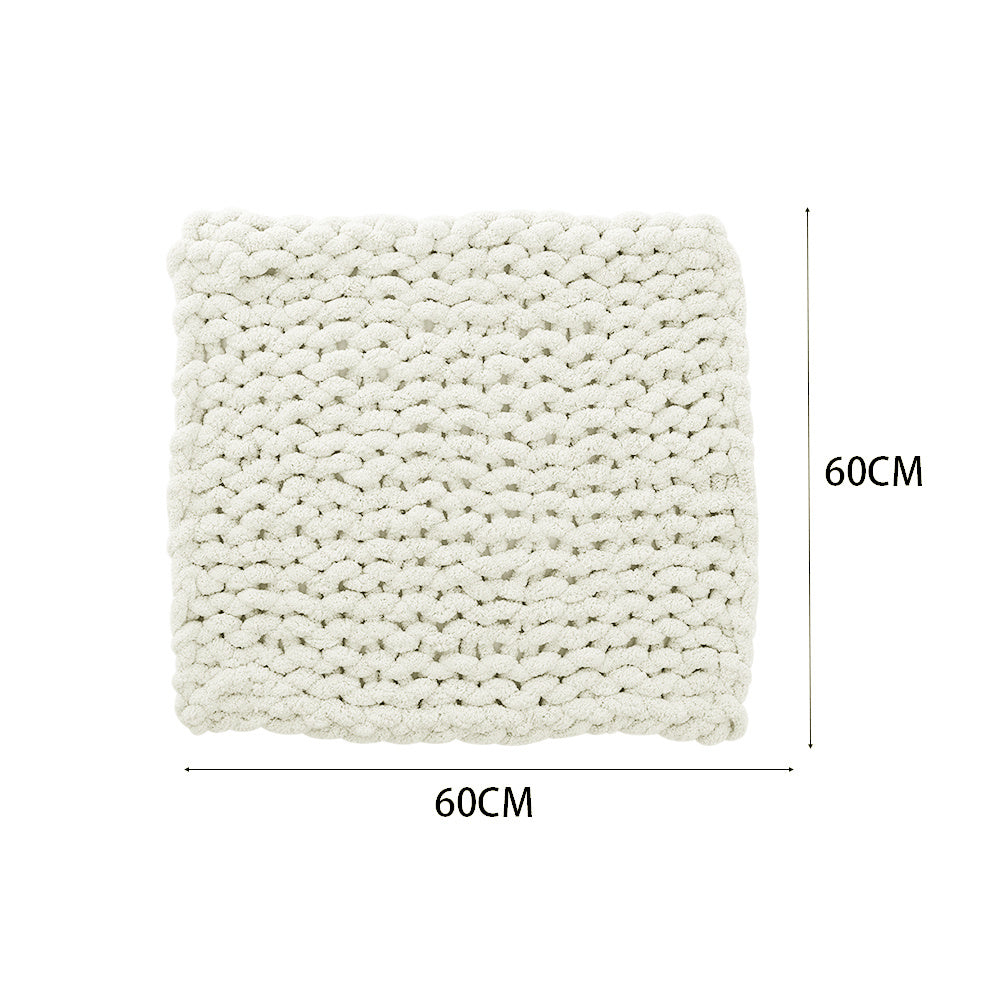 60x60CM Hand Woven Chenille Blanket for Couch and Bed,White