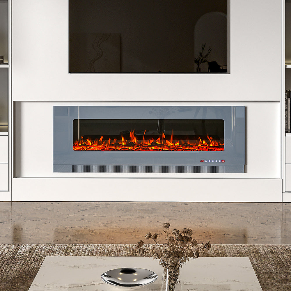 Grey 50 Inch Wall Mounted LED Electric Fireplace with 9 Flame Colours