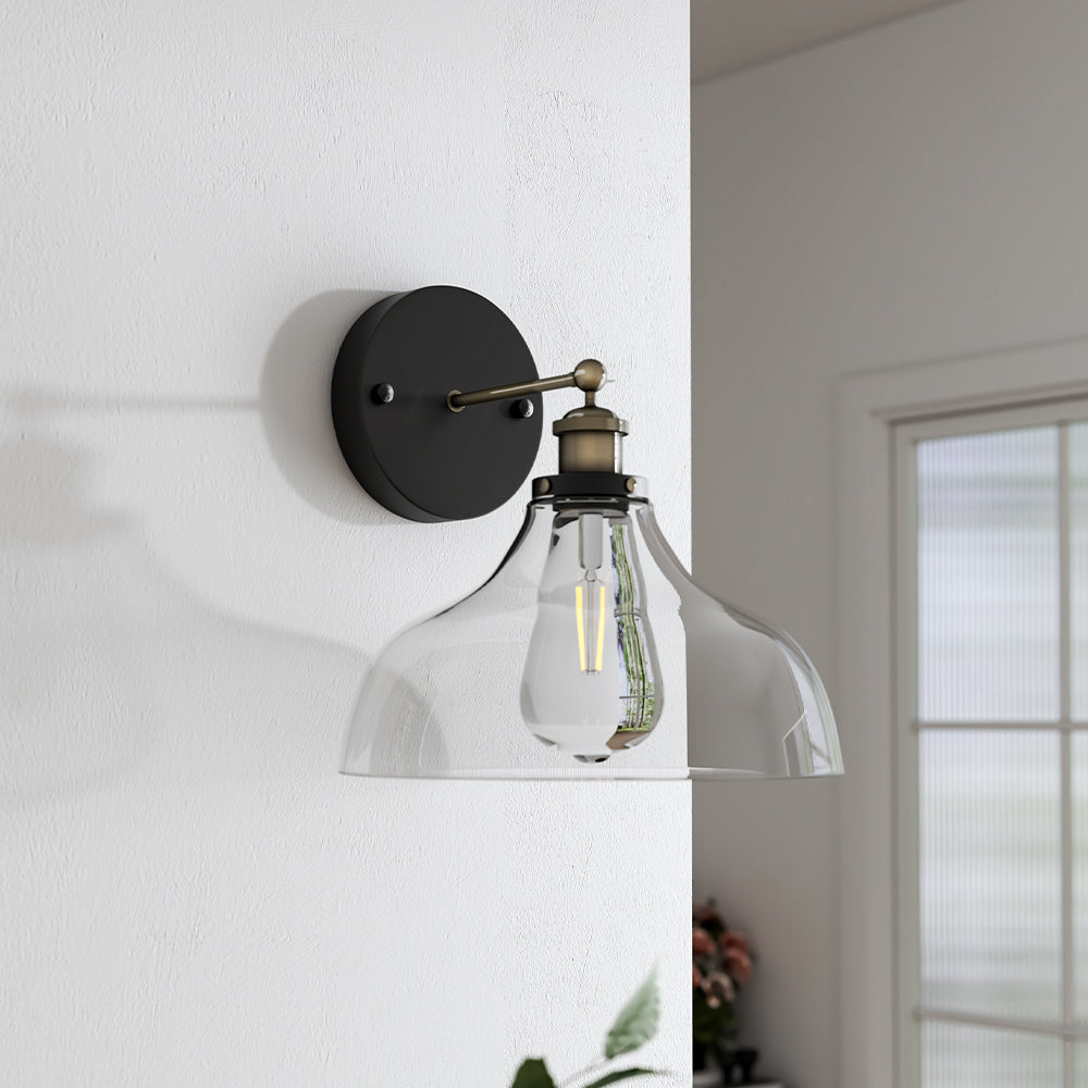 Industrial Bowl Shape Wall Sconce with Clear Glass Shade