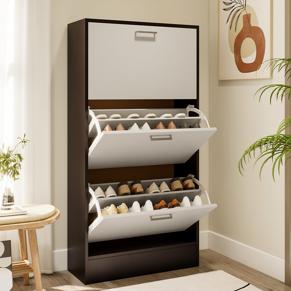 3 Layer Wooden Shoe Rack Drawer Shoes Shelves