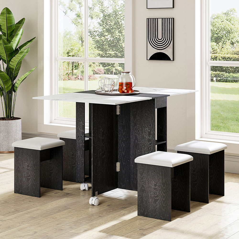 Versatile Extendable Dining Table Set with Storage Shelves