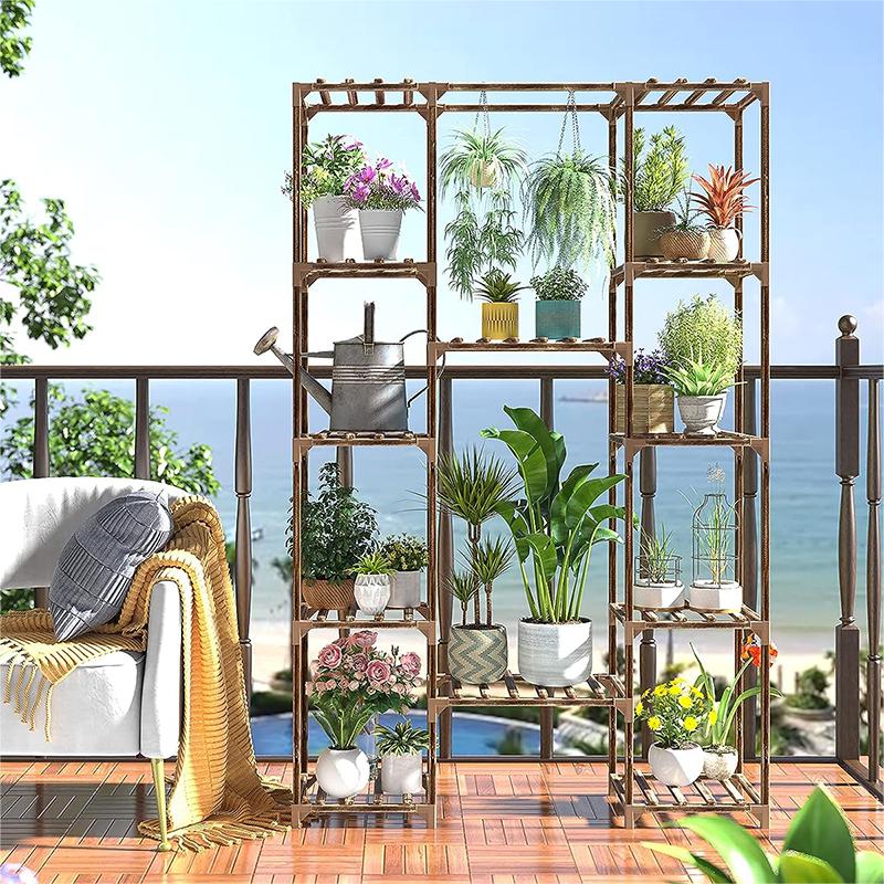 Brown Multi Tier Wood Plant Stand Flower Display Shelf