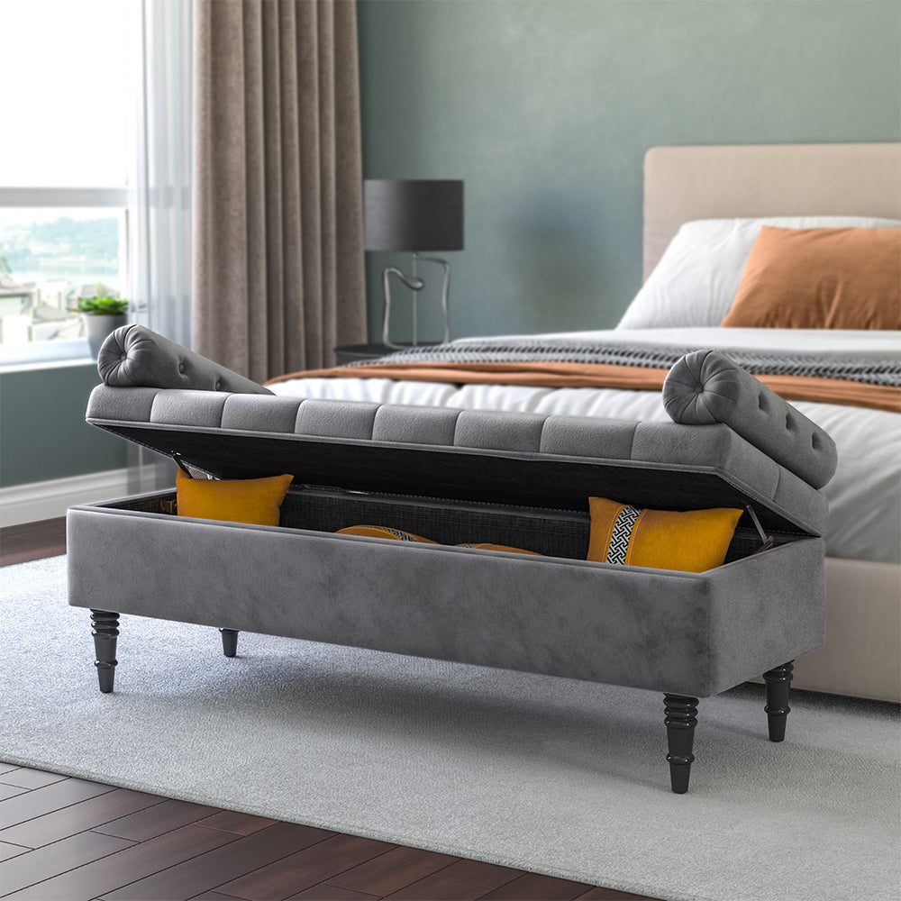 Luxury Flip Top Storage Bench with Hidden Compartment Plush Velvet Extra Seating