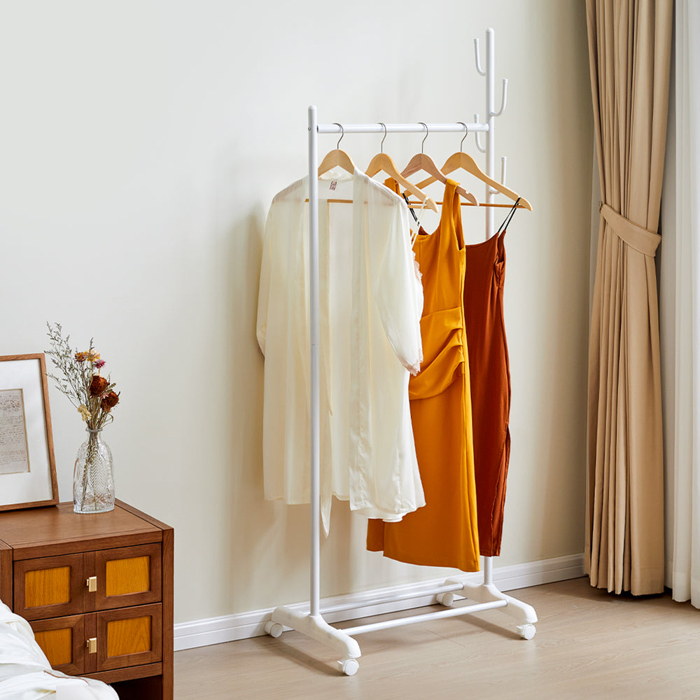 White Bedroom Clothes Rack on Wheels