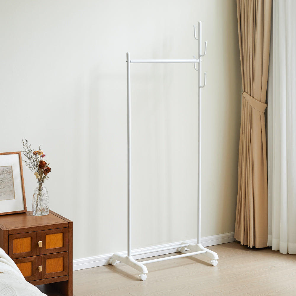 White Bedroom Clothes Rack on Wheels