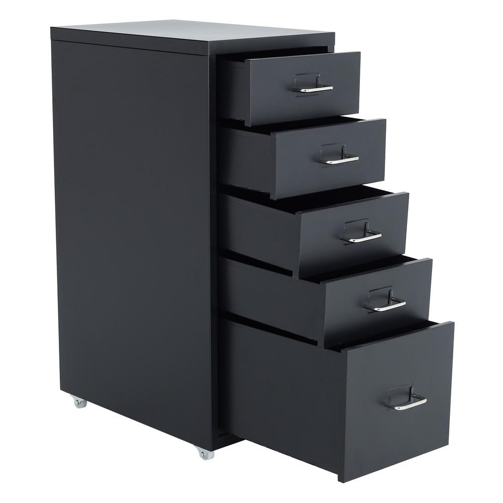 Office Rolling File Cabinet with 5 Drawers Shelf and Wheels, Black