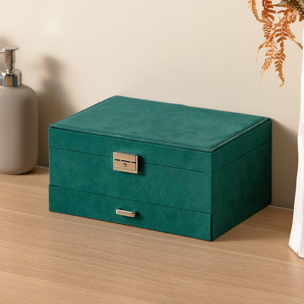 Dark Green Velvet Jewelry Box with Lock