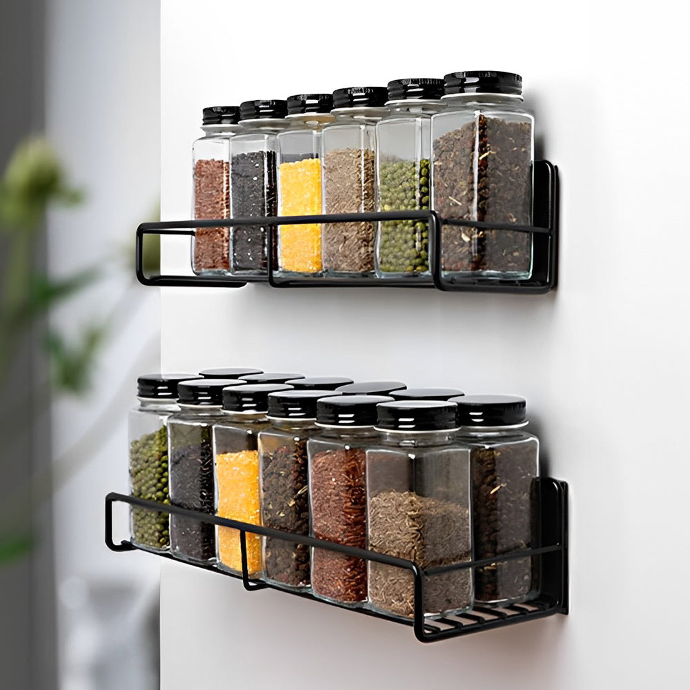 Black 2Pcs Magnetic Fridge Storage Shelf with Hooks