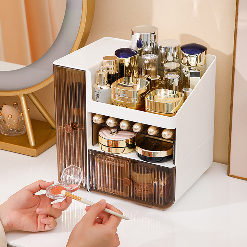 White Makeup Organizer with Semi Transparent Drawers