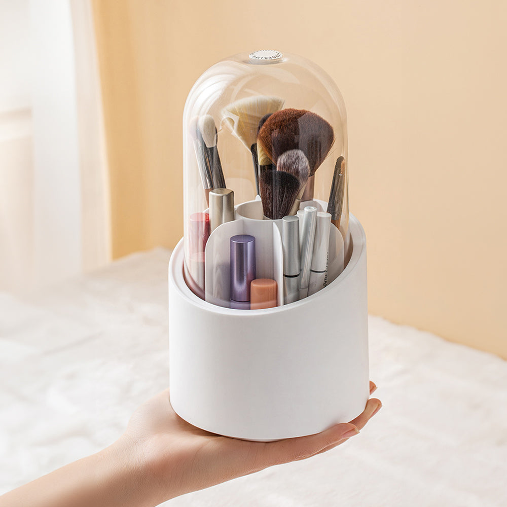 White Plastic Rotating Makeup Brush Cylinder Case