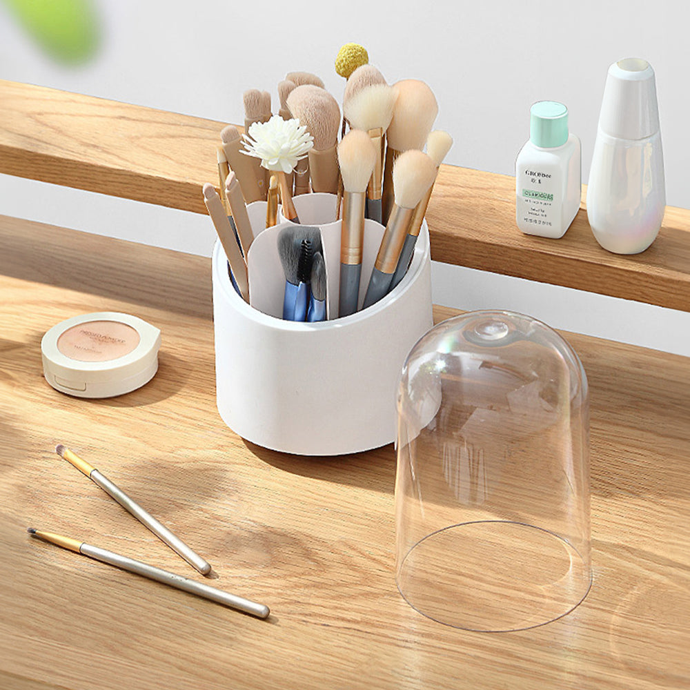 White Plastic Rotating Makeup Brush Cylinder Case