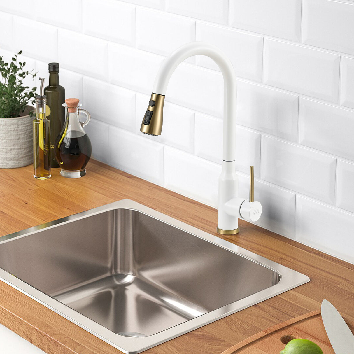 Retractable Pull-down Kitchen Faucet,White