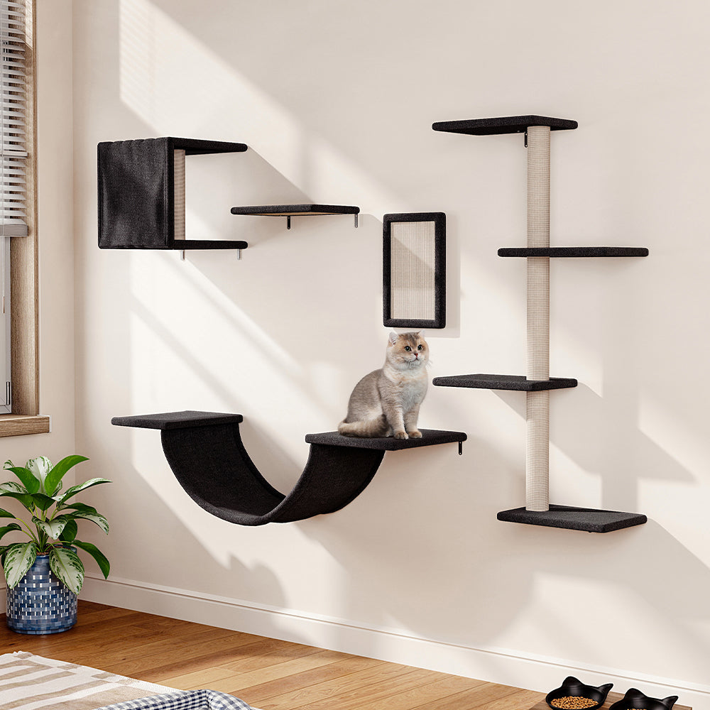 Black Cat Tree Set with Hammock and Jumping Platform