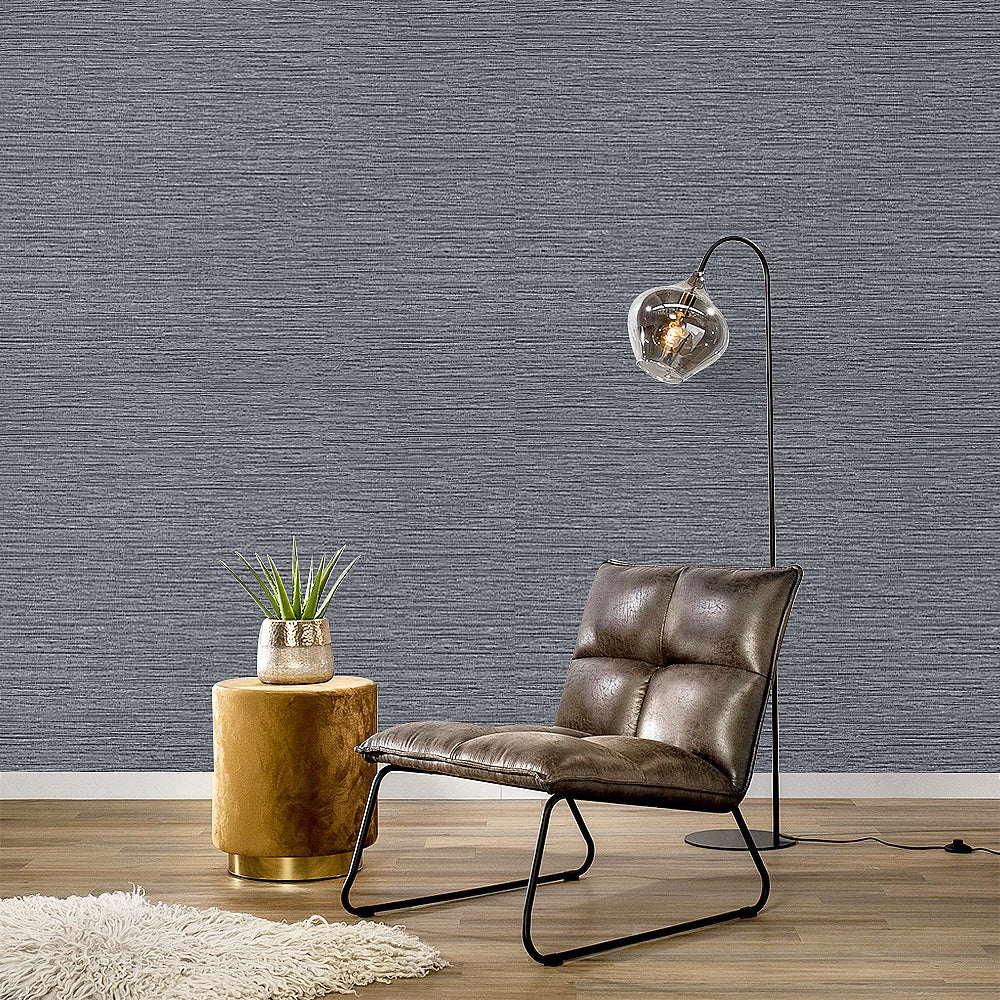 Dark Grey 3D Striped Linen Textured Non woven Wallpaper