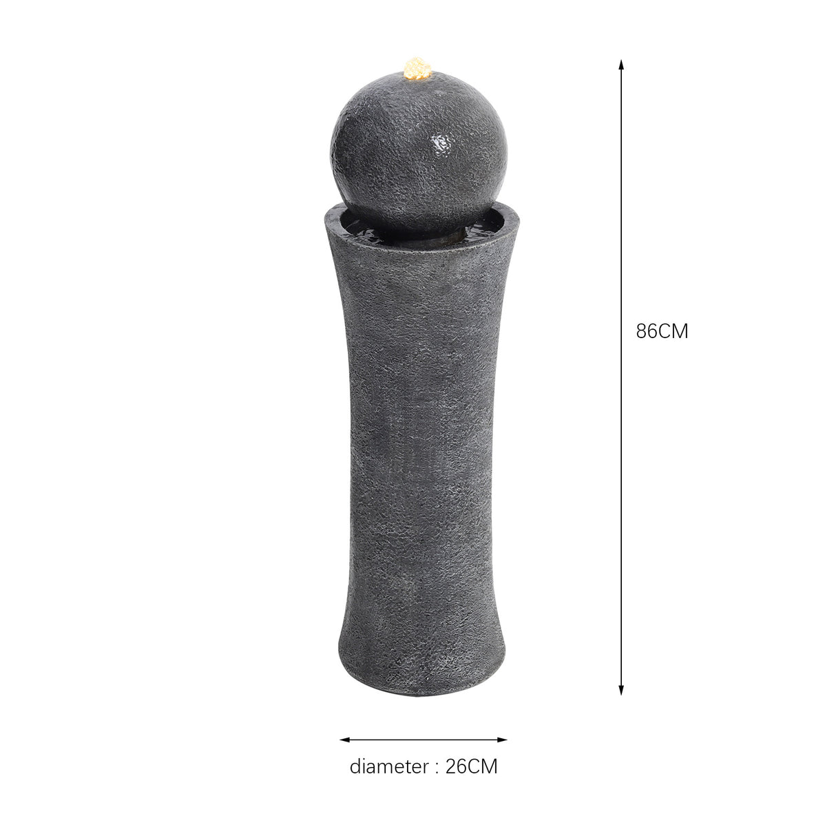 Dark Grey Sphere Electric Fountain Water Feature with LED Light