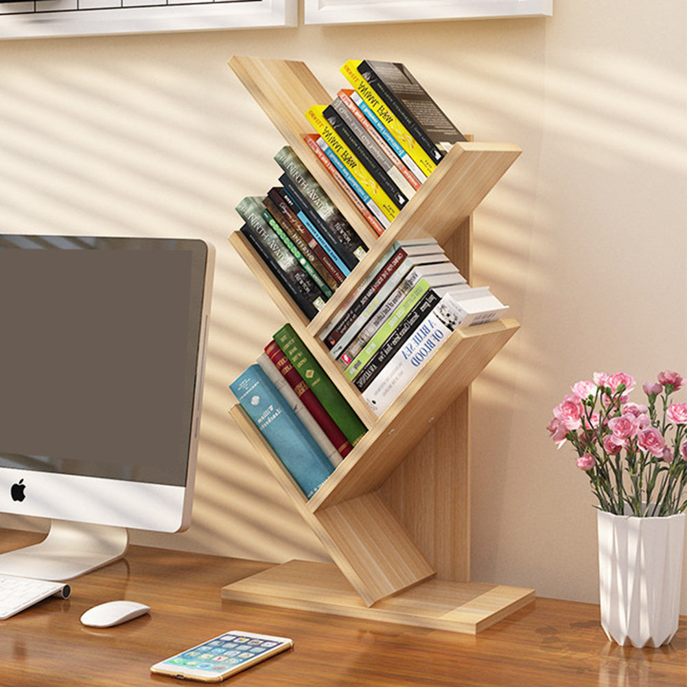 5 Layer Tree Shape Bookshelf Desktop Organizer, Natural