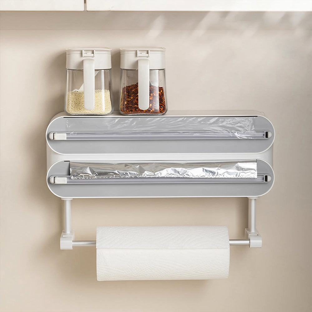 Dual-Layer Magnetic Plastic Wrap Dispenser with Cutter