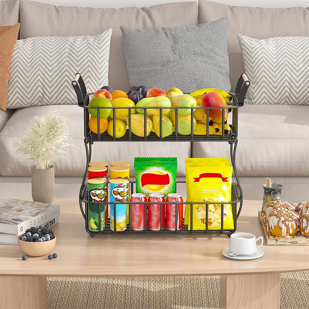 40cm Black 2 Tier Kitchen Fruit Basket