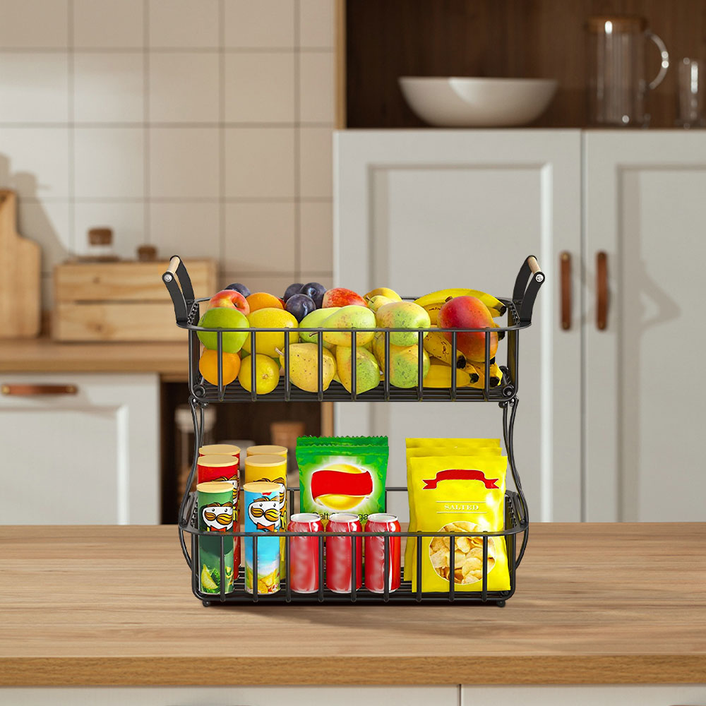 40cm Black 2 Tier Kitchen Fruit Basket