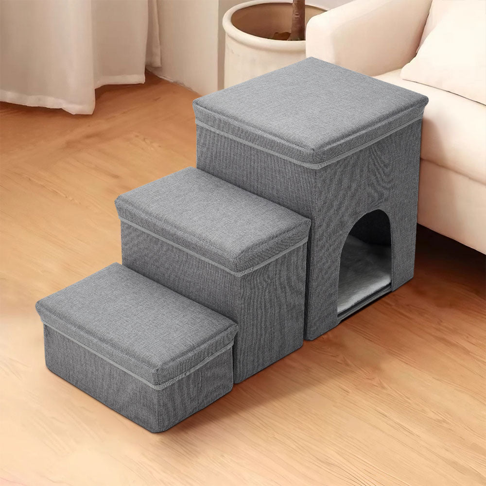 3 Step Foldable Pet Dog Cat Ladder Storage Box with a Nest