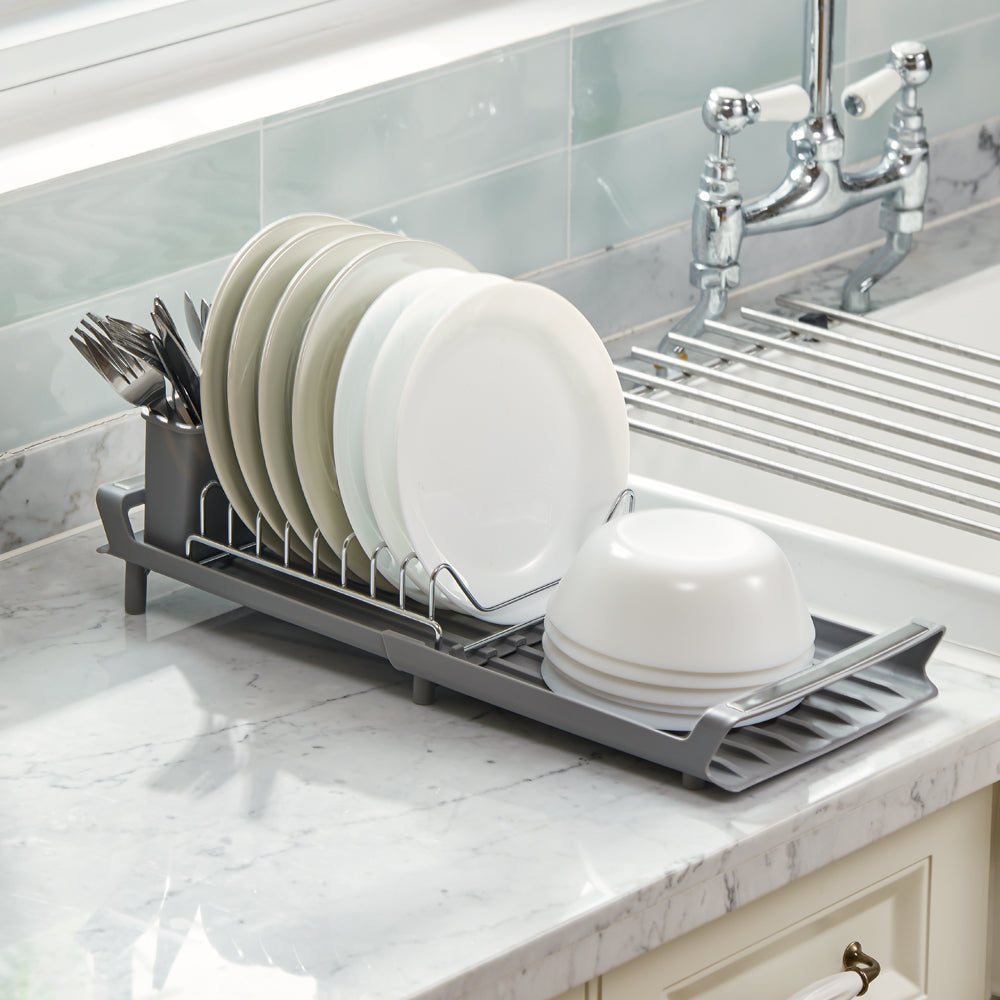 Grey Multifunctional Kitchen Dish Drying Rack Tableware Storage Rack
