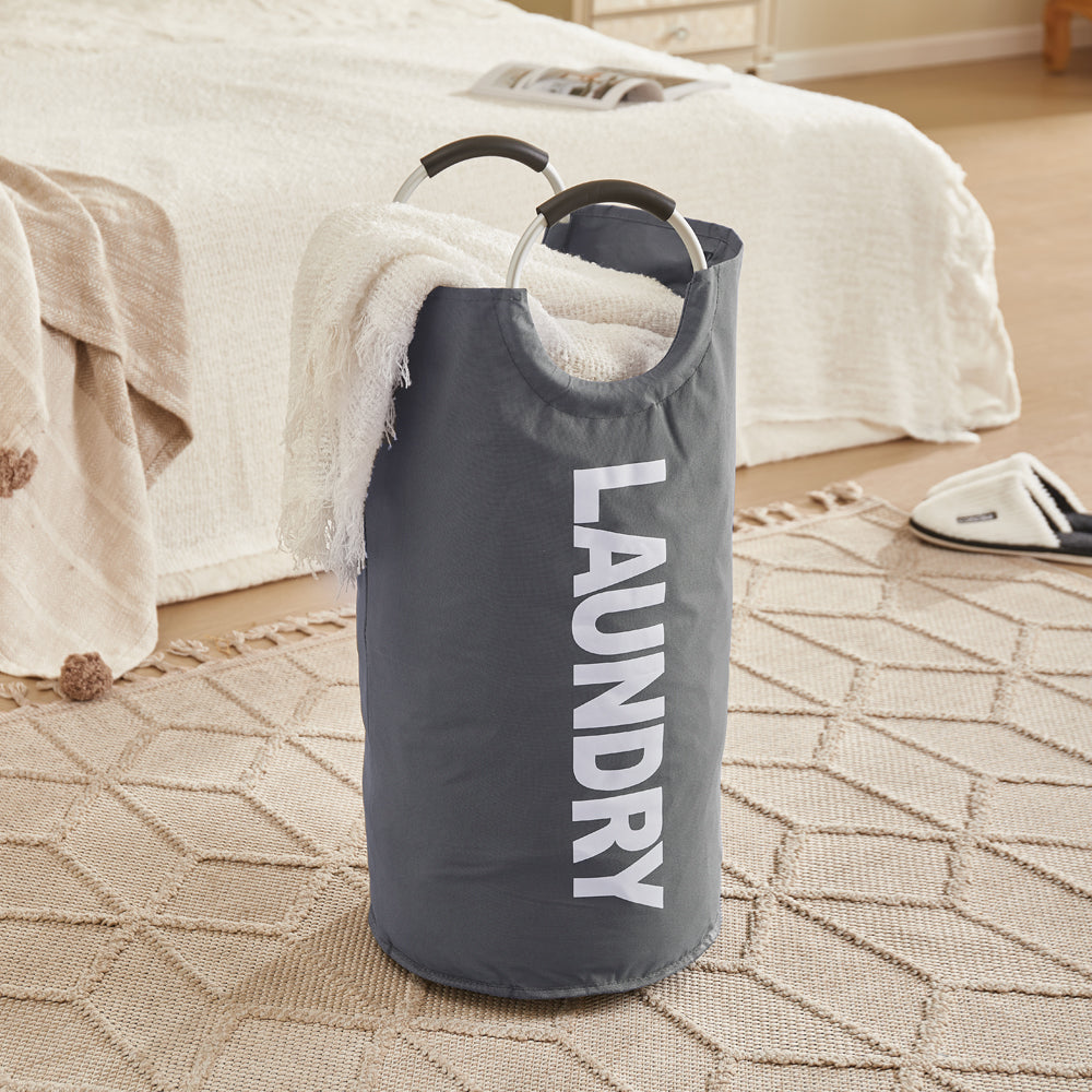Grey Waterproof Collapsible Laundry Bag with Padded Handles
