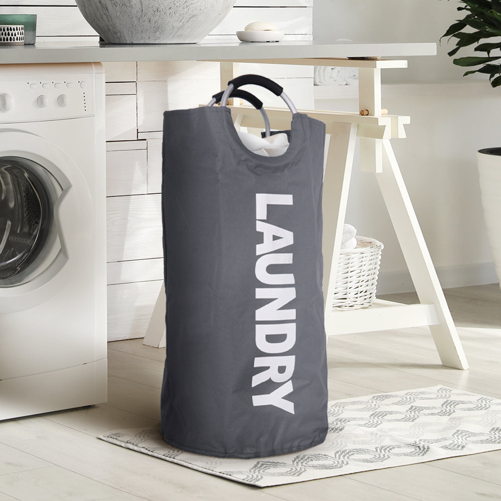 Grey Waterproof Collapsible Laundry Bag with Padded Handles