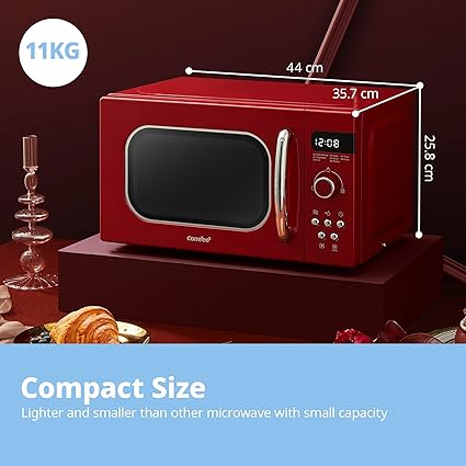 Red 800W 20L Retro Microwave Oven with LED Display