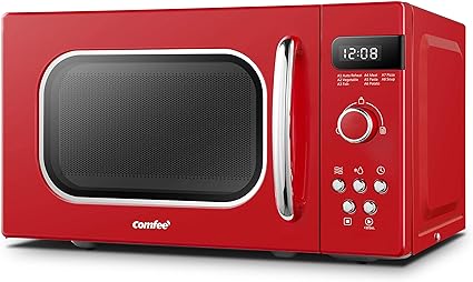 Red 800W 20L Retro Microwave Oven with LED Display