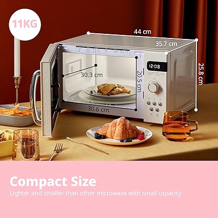 White 800W 20L Retro Microwave Oven with LED Display