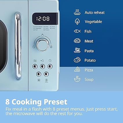 Pastel Green 800W 20L Retro Microwave Oven with LED Display