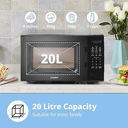 Black 700W 20L Countertop Microwave Oven with LED Display