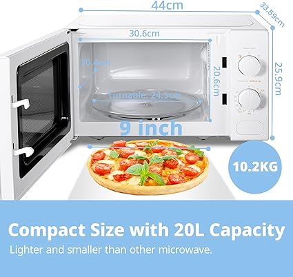 White 700W 20L Countertop Microwave Oven with Dual Knob