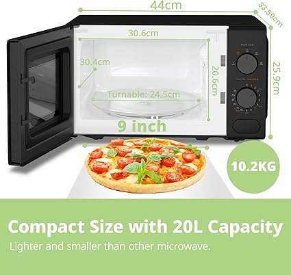 Black 700W 20L Countertop Microwave Oven with Dual Knob