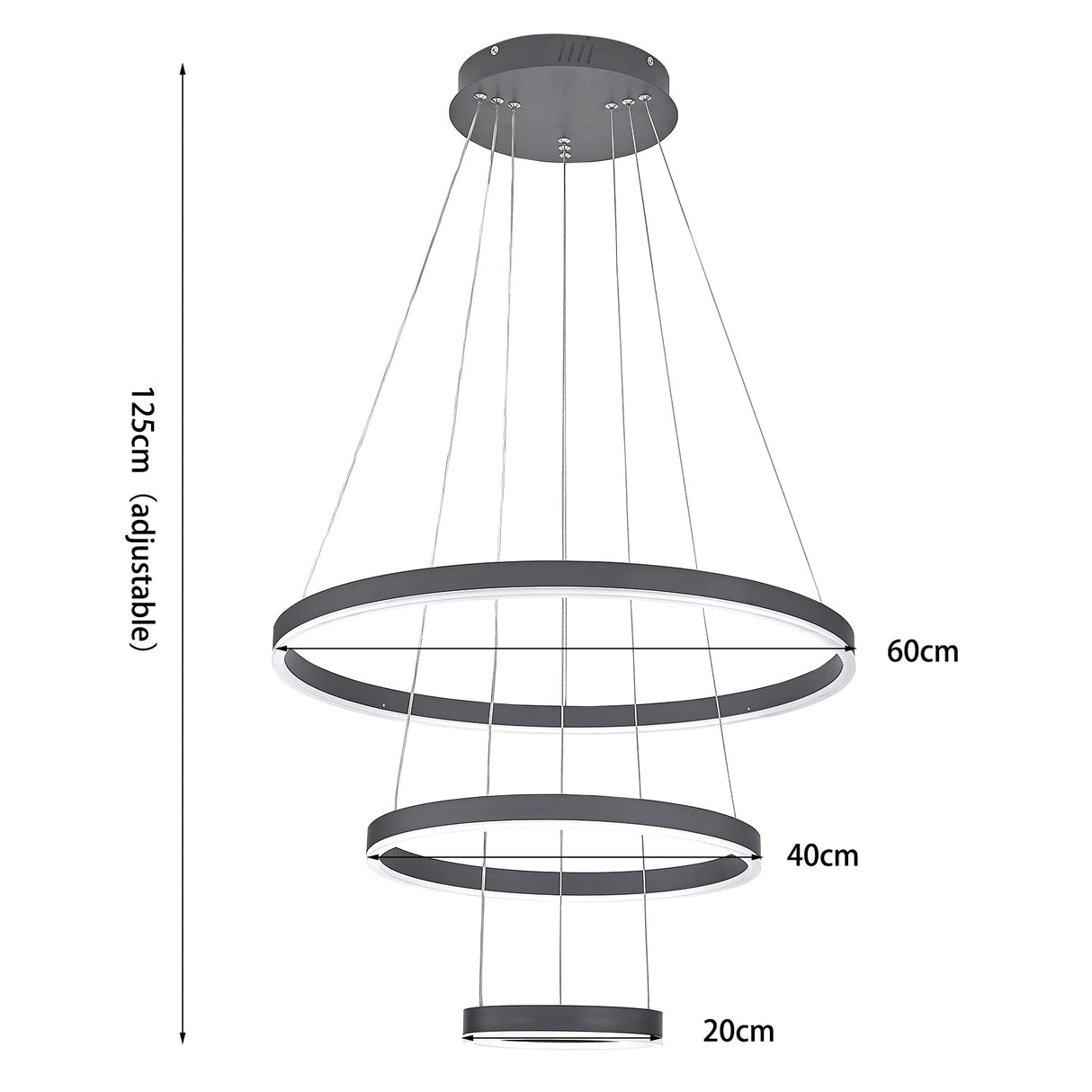 Modern 3 Ring Aluminum Round Hanging LED Pendant Light Stepless Dimmable