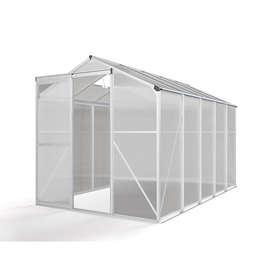 10ft x 6ft Greenhouse Polycarbonate Aluminium Greenhouse with Window and Sliding Door