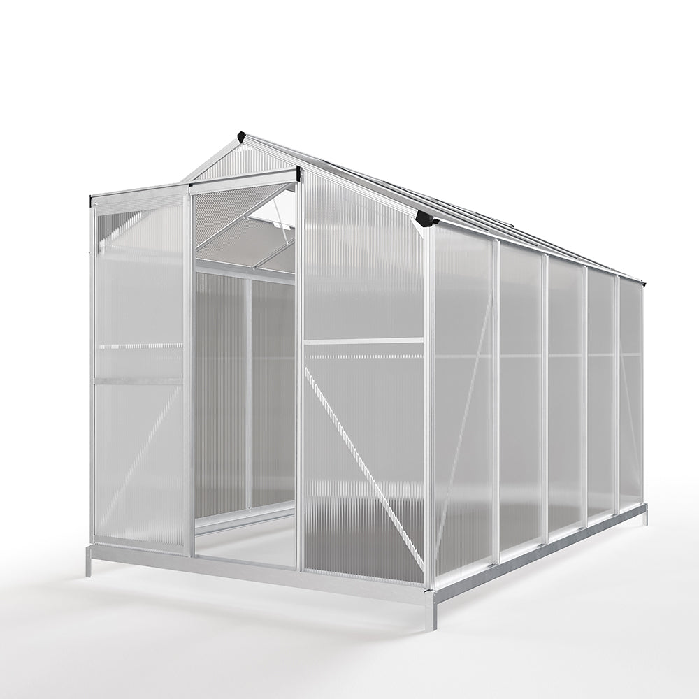 10ft x 6ft Greenhouse Polycarbonate Aluminium Greenhouse with Window, Sliding Door, and Foundation