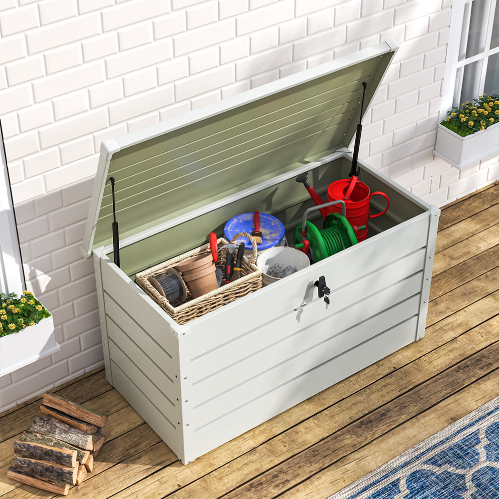 120CM Garden Storage Box Chest Lockable Tool Organizer White