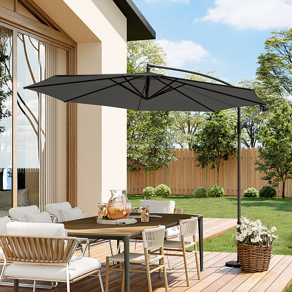 3M Large Garden Hanging Parasol Cantilever Sun Shade Patio Banana Umbrella No Base Black