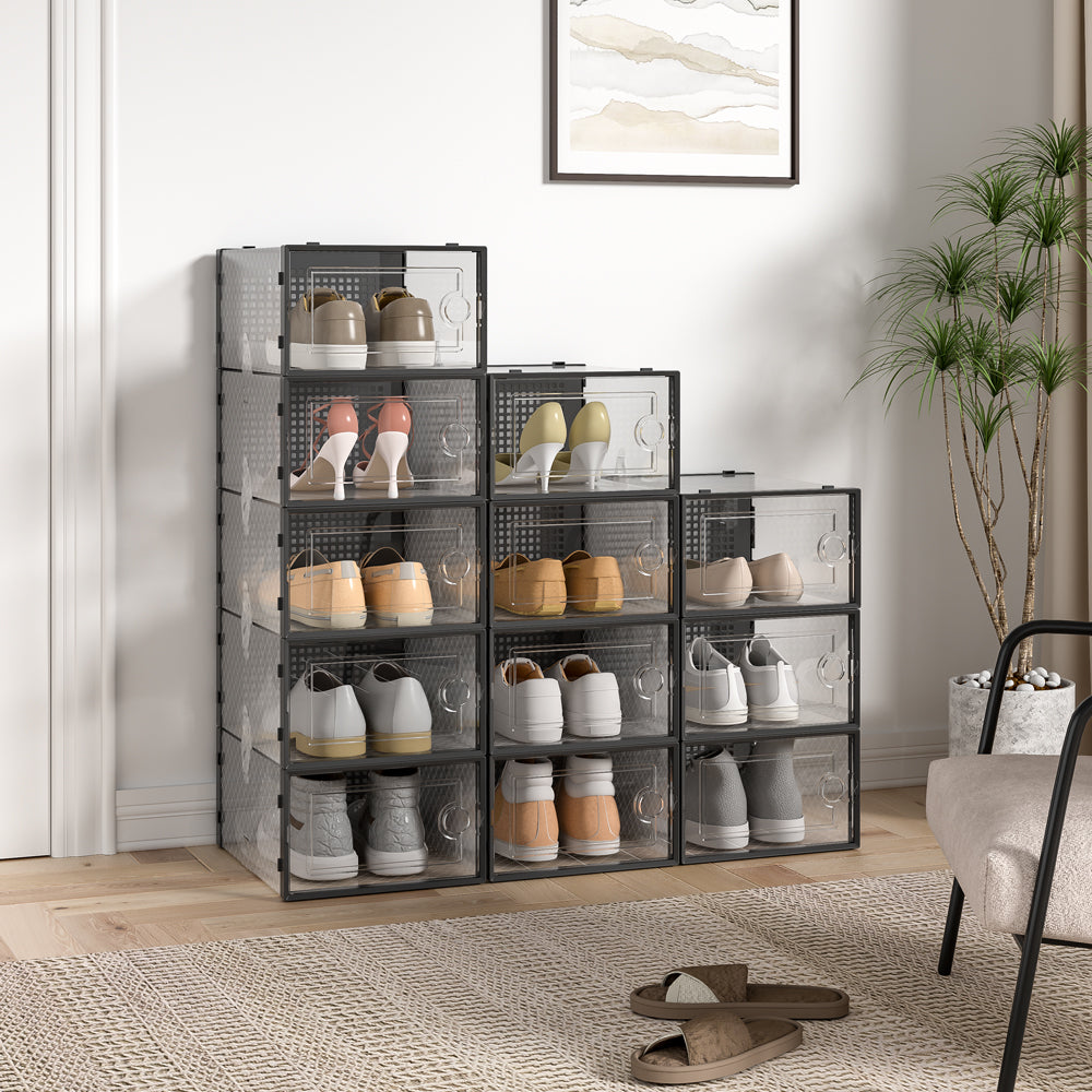 Set of 12 Plastic Transparent Stackable Shoe Storage Box