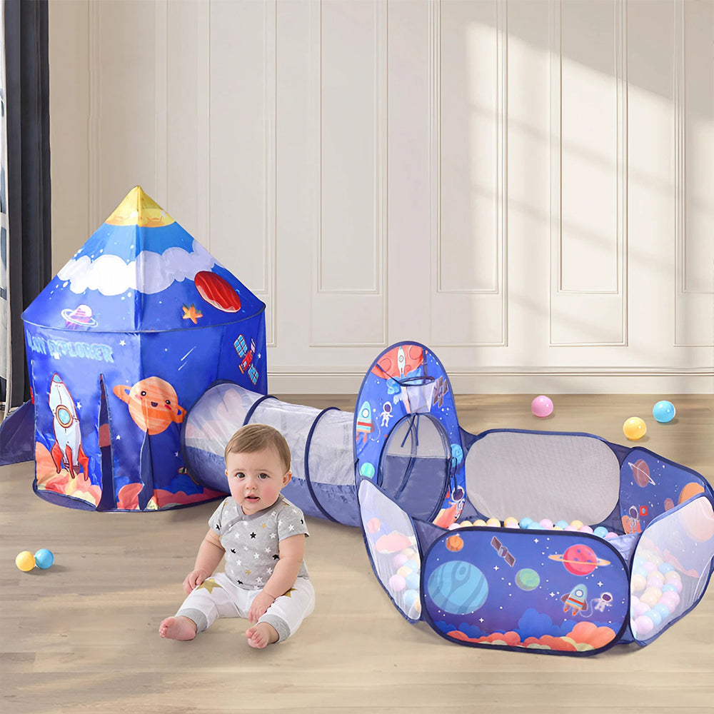 3 in 1 Aerospace Theme Play Tent with Play Tunnel Ball Pit