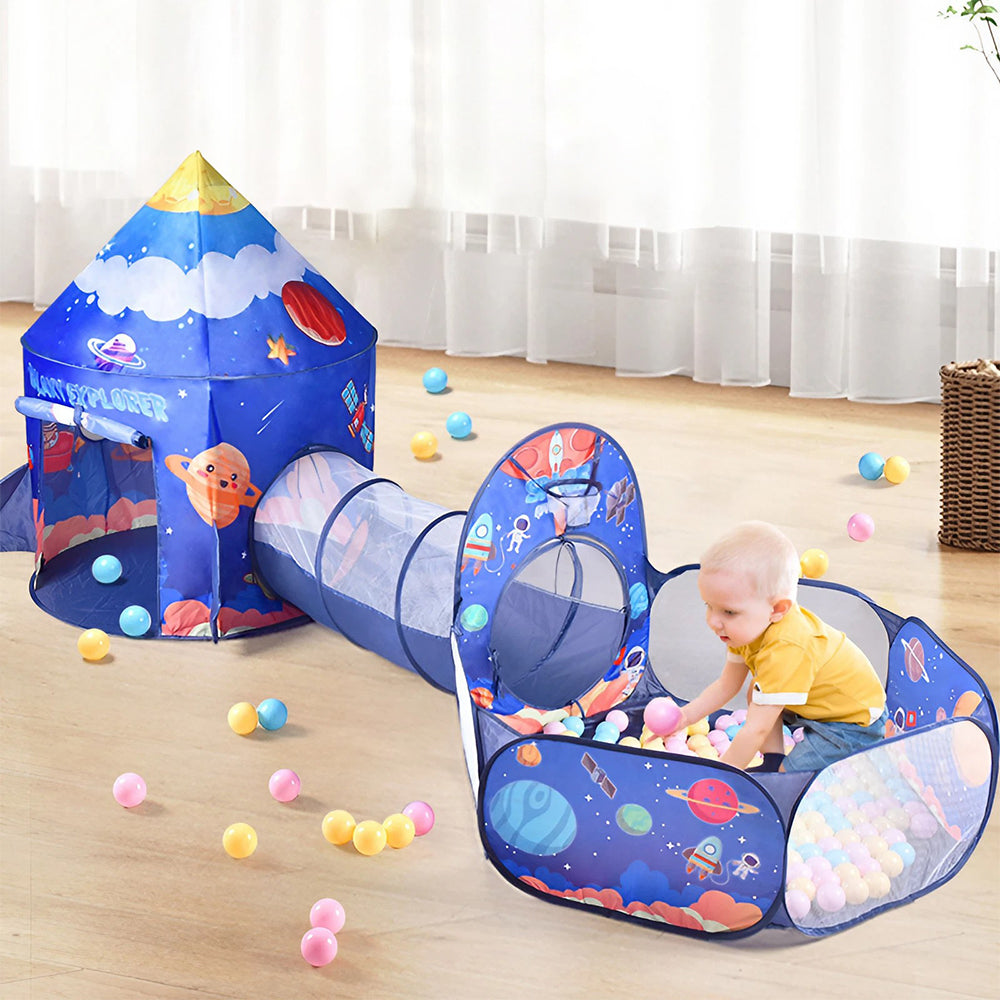 3 in 1 Aerospace Theme Play Tent with Play Tunnel Ball Pit