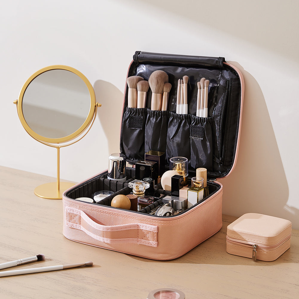 Pink Portable Waterproof Travel Makeup Bag with Dividers