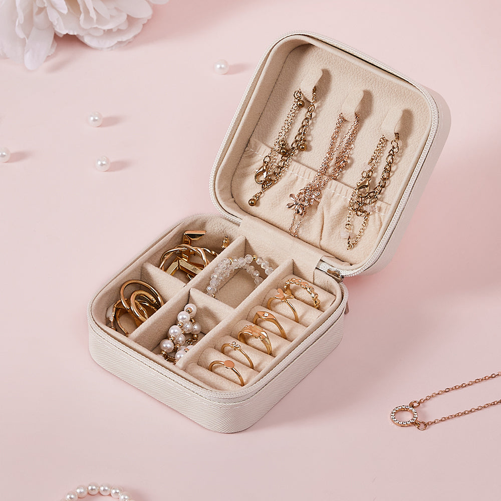 White Portable Small Faux Leather Jewellery Box