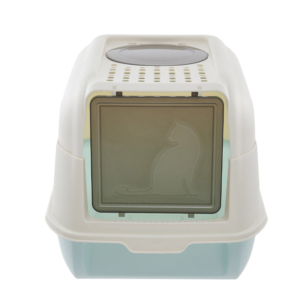 Large Hooded Top Entry Cat Litter Box with Scoop