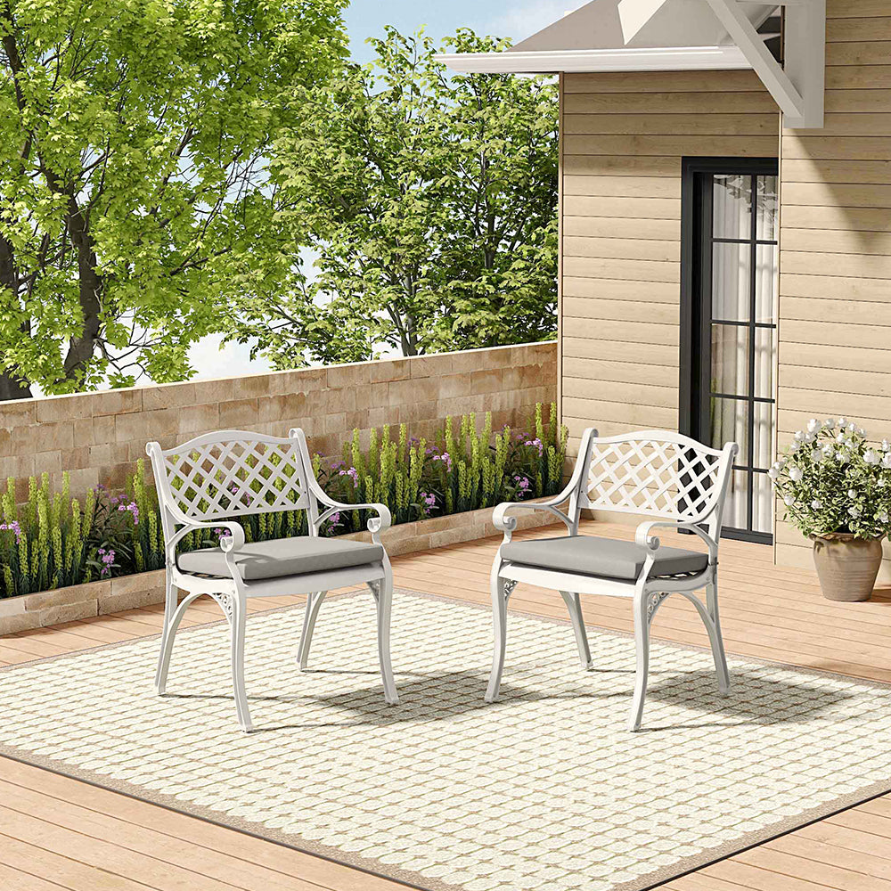 Outdoor 2PCS White Cast Aluminium Garden Dining Chairs With Cushion