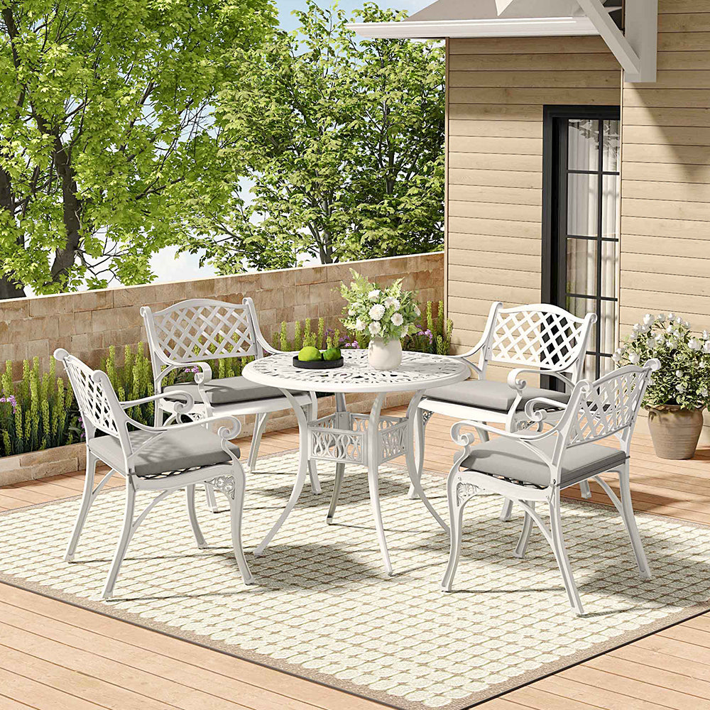 White Set of 5 Retro Garden Cast Aluminum Table Set