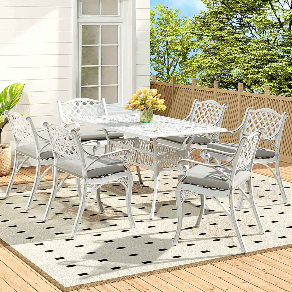White Set of 7 Retro Garden Cast Aluminum Table Set