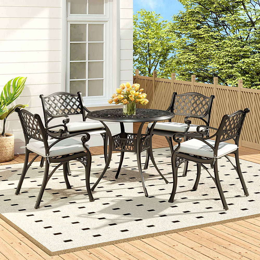 Black Set of 5 Retro Garden Cast Aluminum Table Set